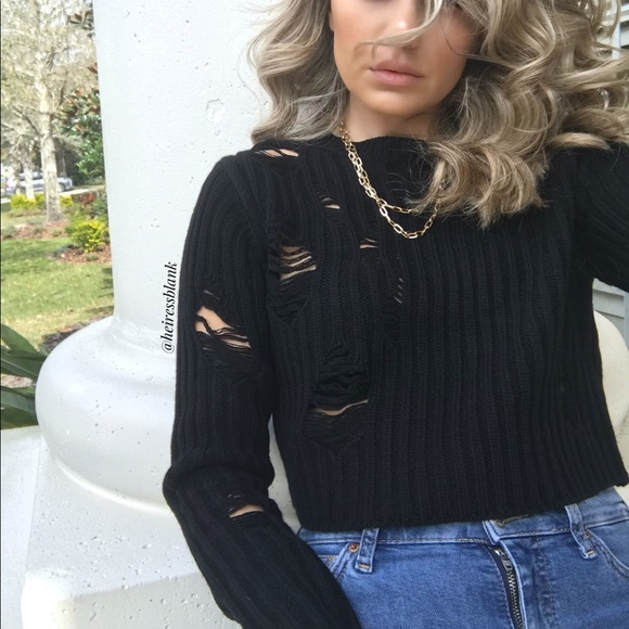 1S Left! Distressed Crop Sweater - Picture 2 of 8